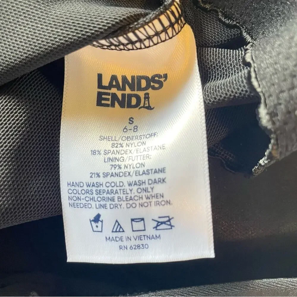Lands' End Small 6-8 Black‎ 1 Shoulder Tummy Control Full Coverage Swimsuit NWT